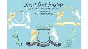 دانلود فایل لایه باز کارت دعوت با فریم سلطنتی Watercolor Royal Crest Template