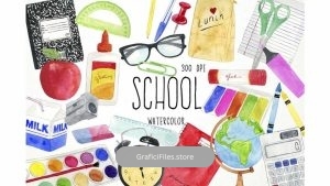 دانلود کلیپ آرت مدرسه Watercolor School Clipart