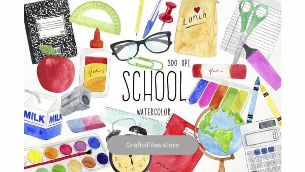 دانلود کلیپ آرت مدرسه Watercolor School Clipart