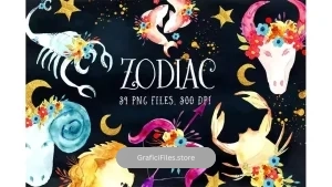 دانلود کلیپ آرت آبرنگی Watercolor Zodiac