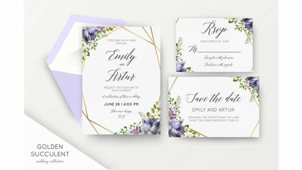دانلود فایل لایه باز کارت دعوت عروسی Wedding suite – Golden Succulent