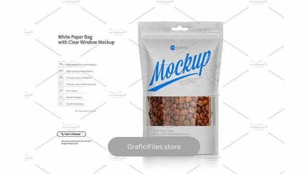 دانلود موکاپ بسته بندی کاغذی White Paper Bag Doypack Mock-up