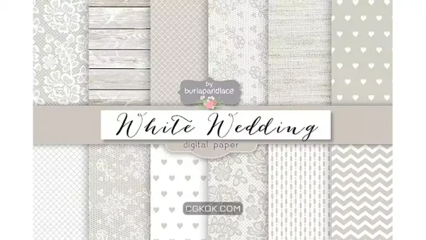 دانلود بک گراند کاغذ دیجیتال عروسی White wedding digital paper pack
