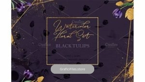 دانلود کلیپ آرت گل لاله سیاه Wonderful Black Tulips PNG Set