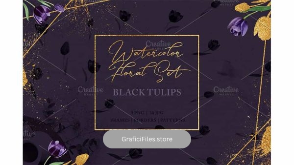 دانلود کلیپ آرت گل لاله سیاه Wonderful Black Tulips PNG Set