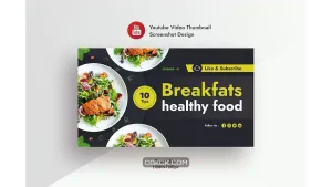 دانلود طرح لایه باز کاور ویدیو یوتیوب نکات غذایی سالم YouTube Video Thumbnail For Healthy Food Tips